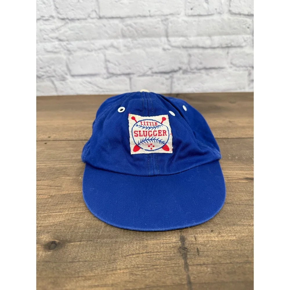 Vintage Little Slugger Kids Baseball Cap Blue Patch Hat Retro 70s 80s